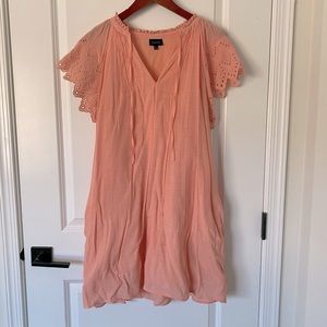 Coral Baby Doll Dress with Eyelet Lace Sleeve Detail - Size Large